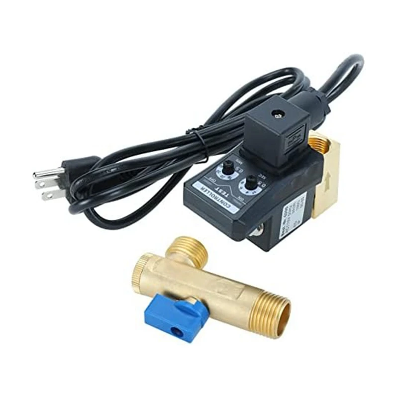 

1/2Inch AC 110V Automatic Condensate Drain Valve, Electronic 2-Way Air Compressor Water Tank Drain Valve, US Plug Durable