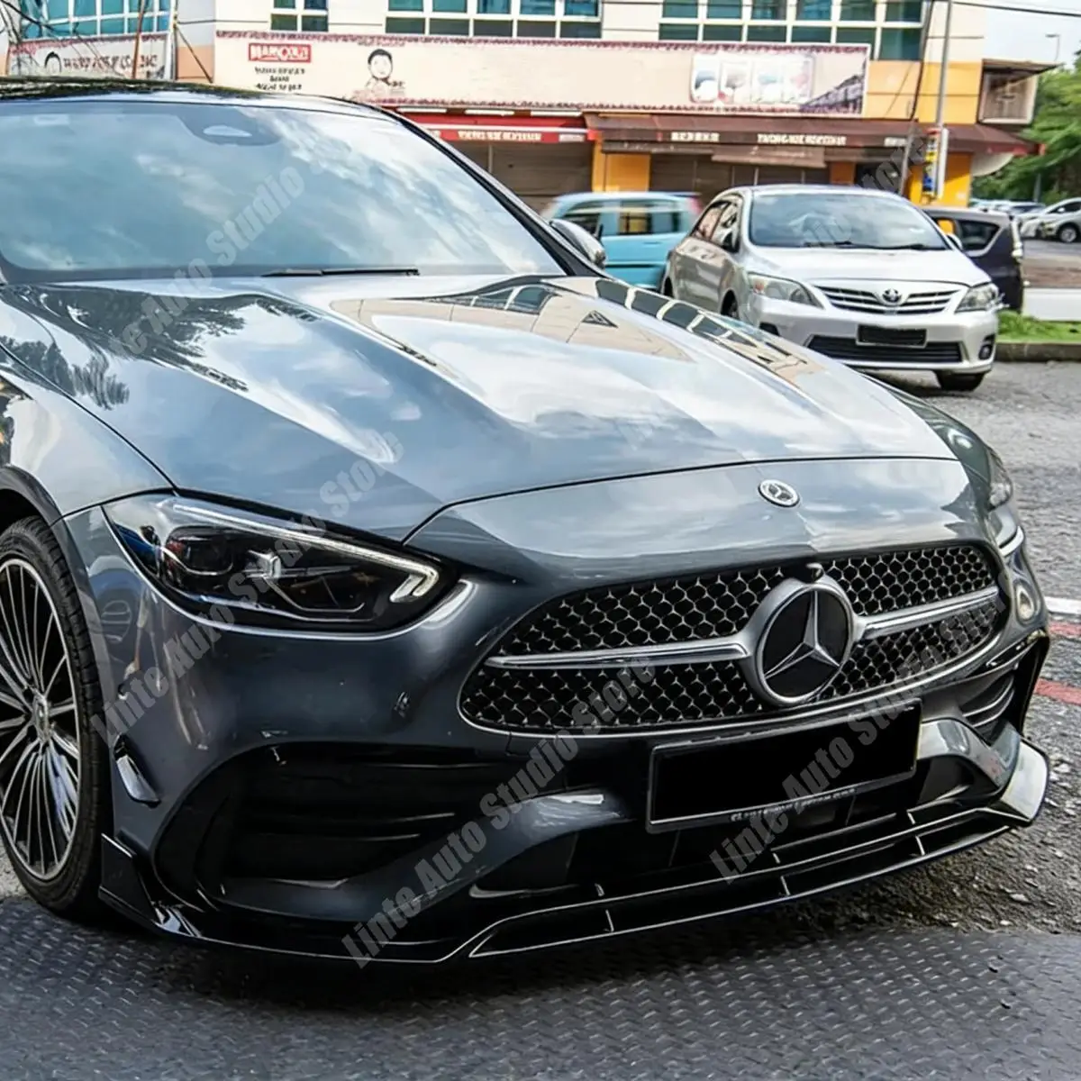 메르세데스-벤츠 C-클래스 W206 C200 260 300 AMG 2022-2024 C43 업그레이드 스포일러 스플리터 튜닝용 프론트 범퍼 카나드 에어벤트 트림