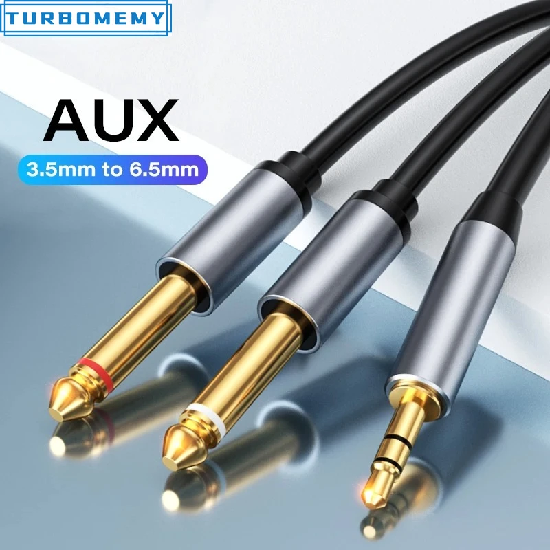 Enhanced Audio Adapter Cable: Premium 3.5mm to 6.5mm Dual Splitter for Amplifiers & Speakers