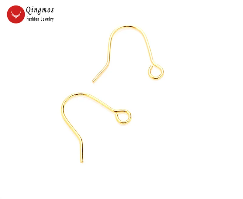 Qingmos 1 Pair (2 Pieces) 0.6*12mm 14K Solid Yellow Gold Earring Finding Ear Wire Hook for Jewelry Making DIY Earring Gp194