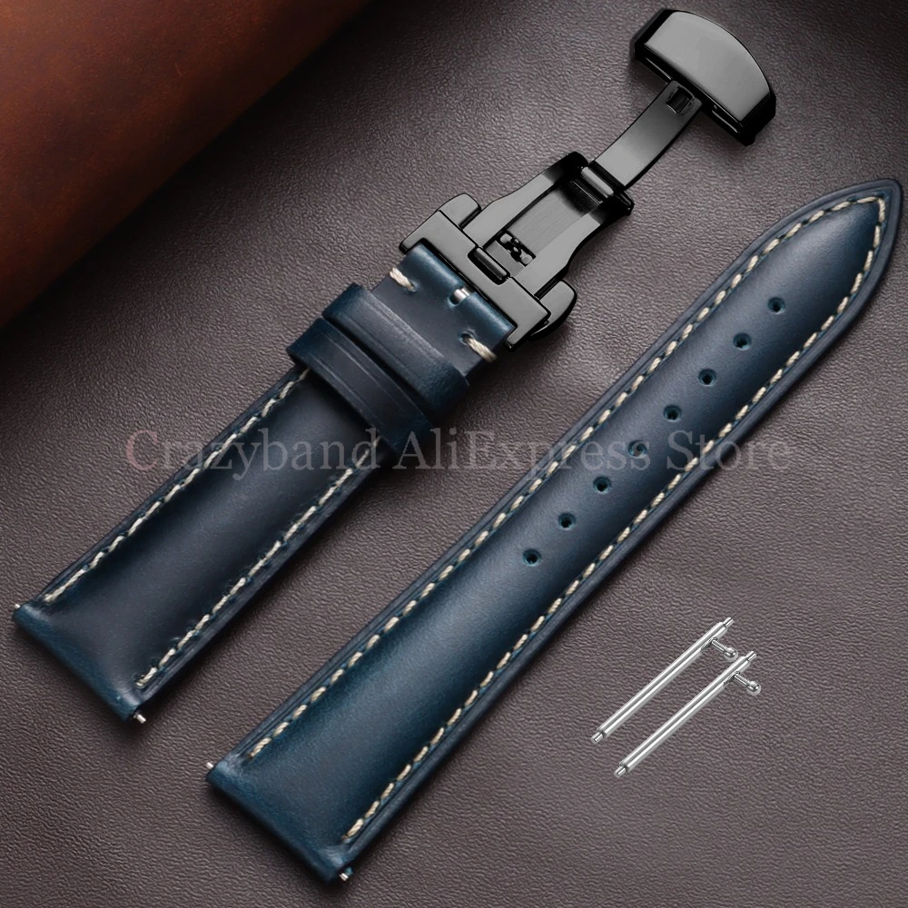 Premium Oil Wax Discoloration Calf Leather Watch Strap with Butterfly Buckle