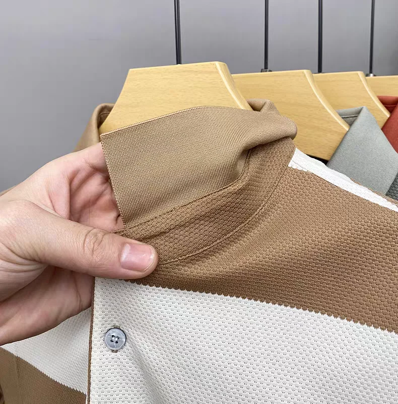 Luxury brand badge embroidered men's short sleeve polo shirt fashion wide stripe color blocked summer breathable casual T-shirt 12 S1f835a84c6b141e8b10212aa06395804R