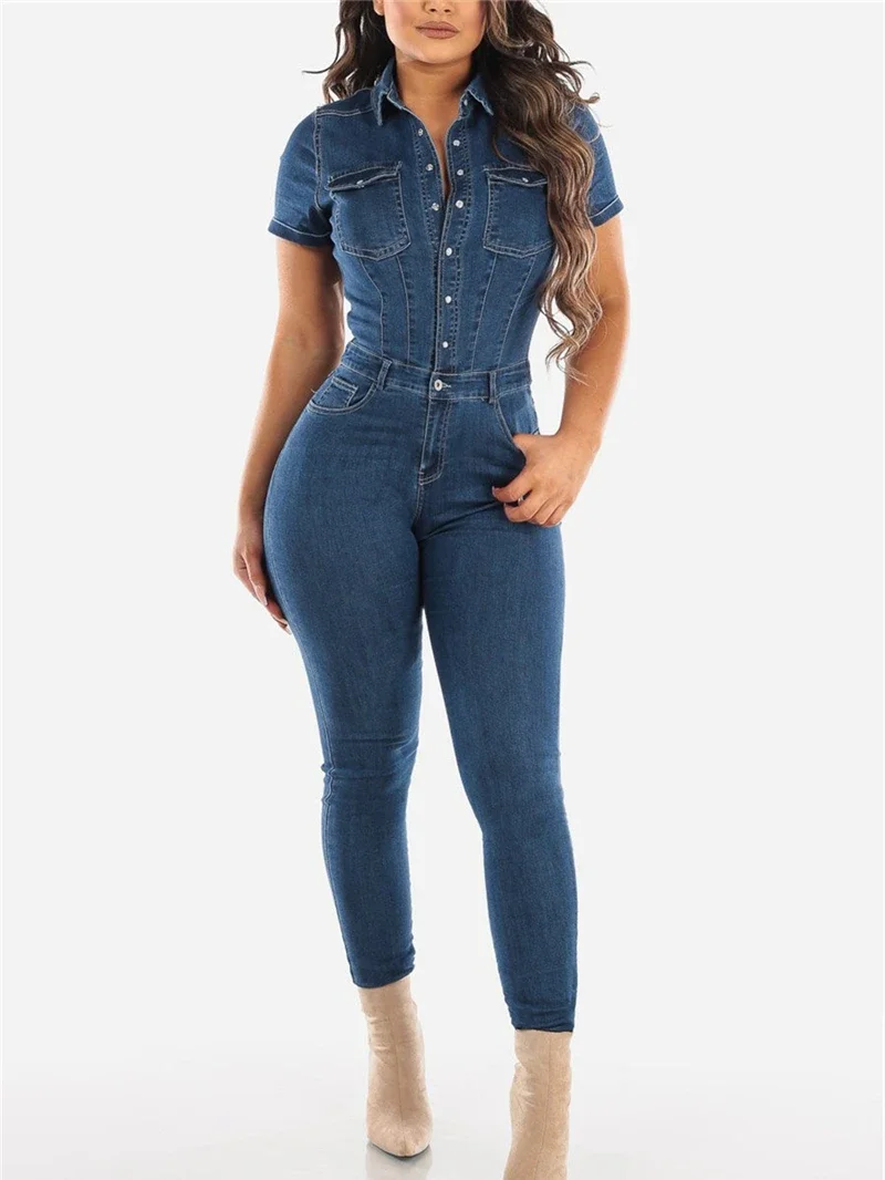 

Streetwear Denim Jumpsuits for Women Summer Y2K Clothing Shorts Sleeve Bodycon Jean Rompers Playsuits One Piece Overalls Outfits