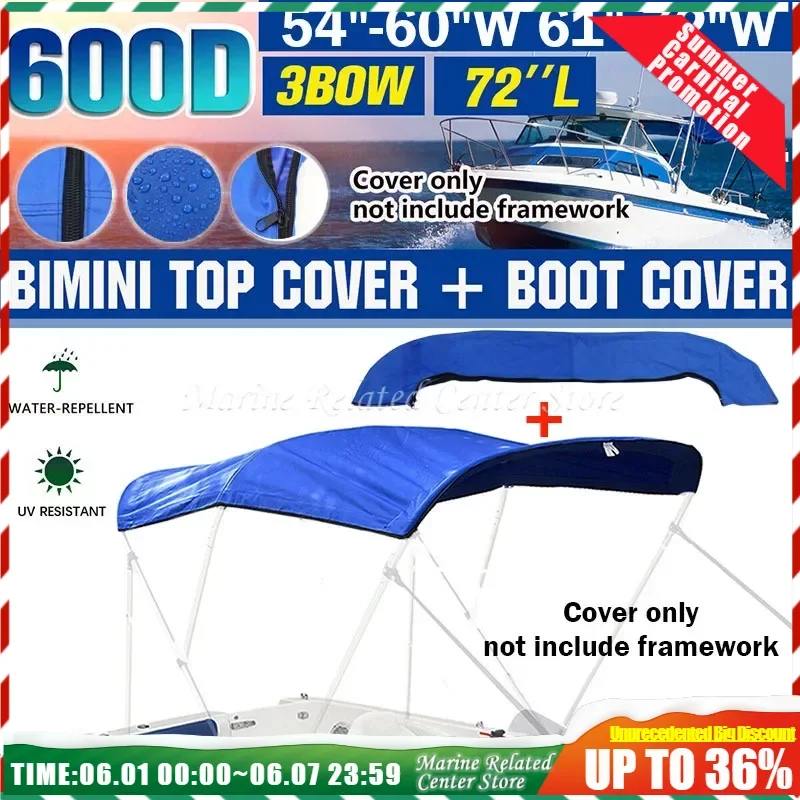3 BOW Bimini Top Boot Cover 600D Waterproof Anti UV Boat Cover No Frame Marine Dustproof Cover Boat Accessories