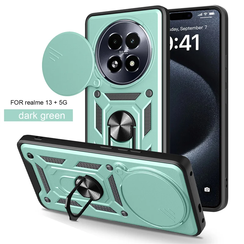 Sleek Slide Lens Armor Phone Case with Magnetic Ring Holder