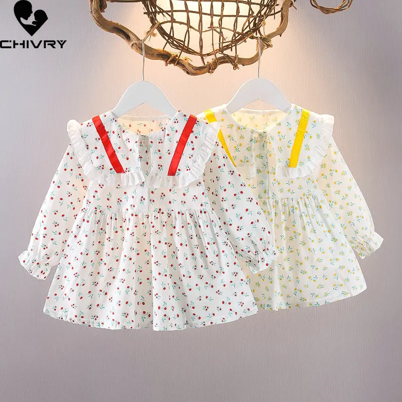 

Girls Fashion Dress New 2023 Spring Summer Baby Girl Sweet Floral Ruffles Long Sleeve Princess Dresses Kids Casual Clothes