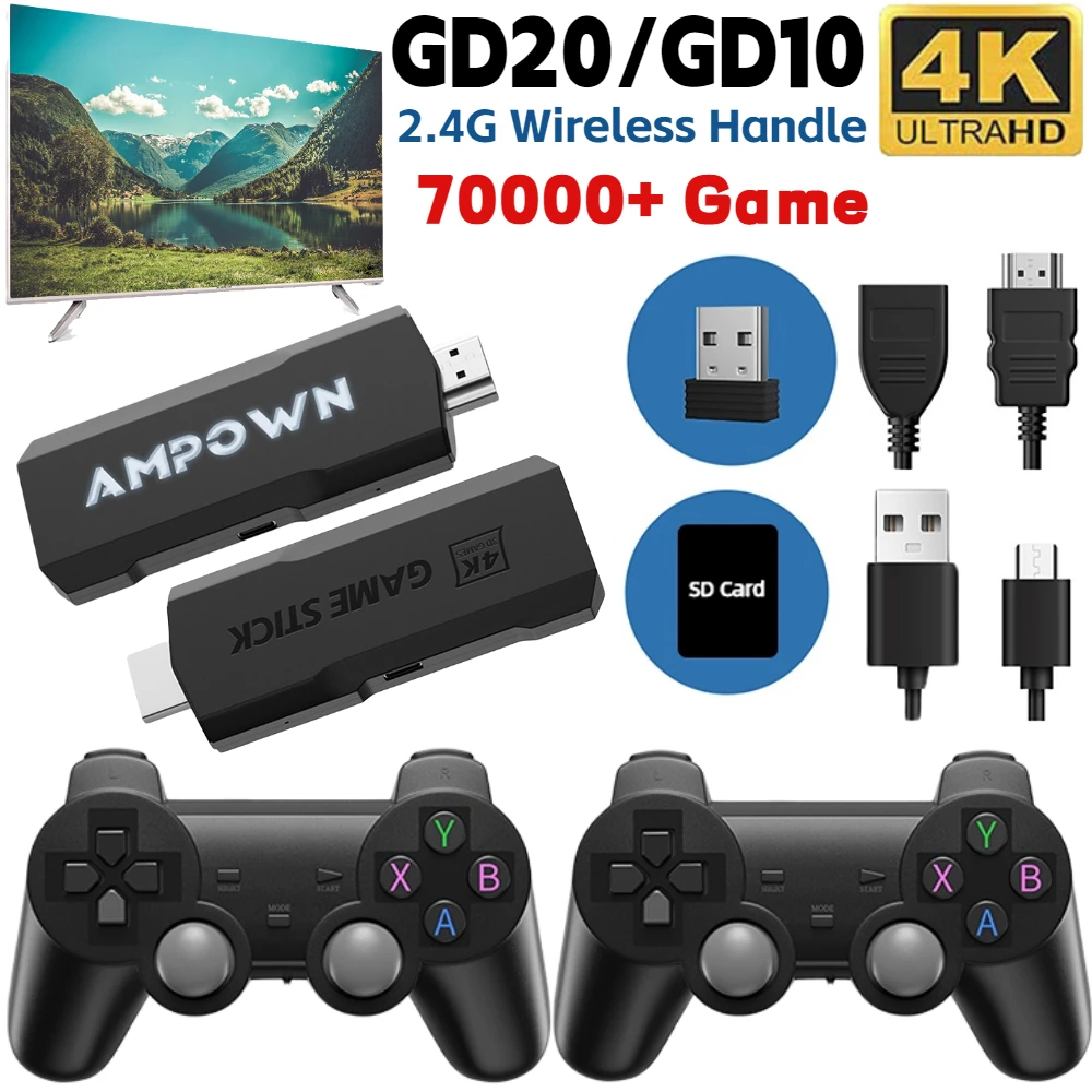 Wireless Retro Game Console 40+ Classic Emulators Retro Game Stick Low  Latency Plug and Play with Dual 2.4G Wireless Controllers