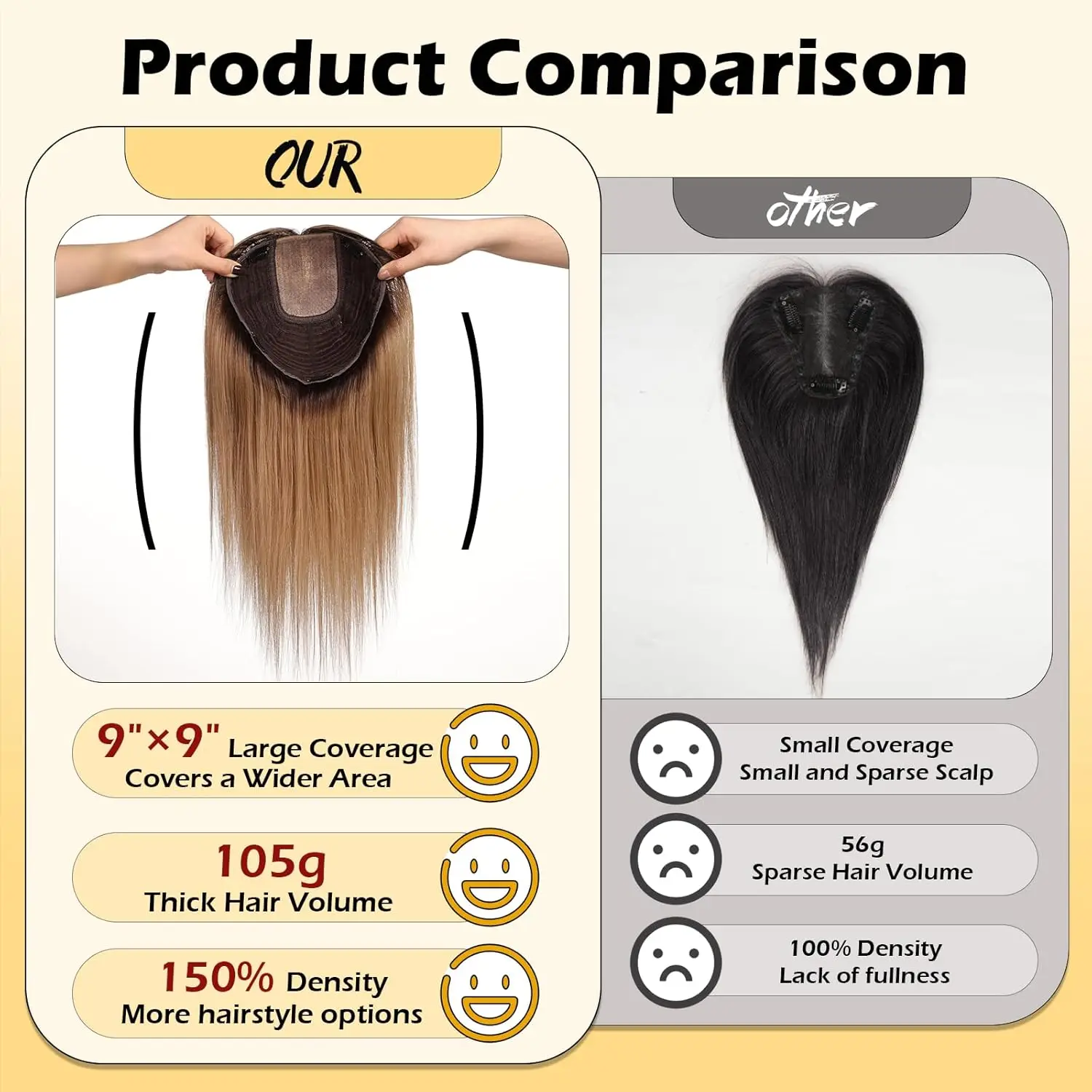 16 inch Human Hair Topper for Women 9x9inch Large Base Hair Pieces Ash Brown Ombre Human Toppers with Multiple Non-slip Clips