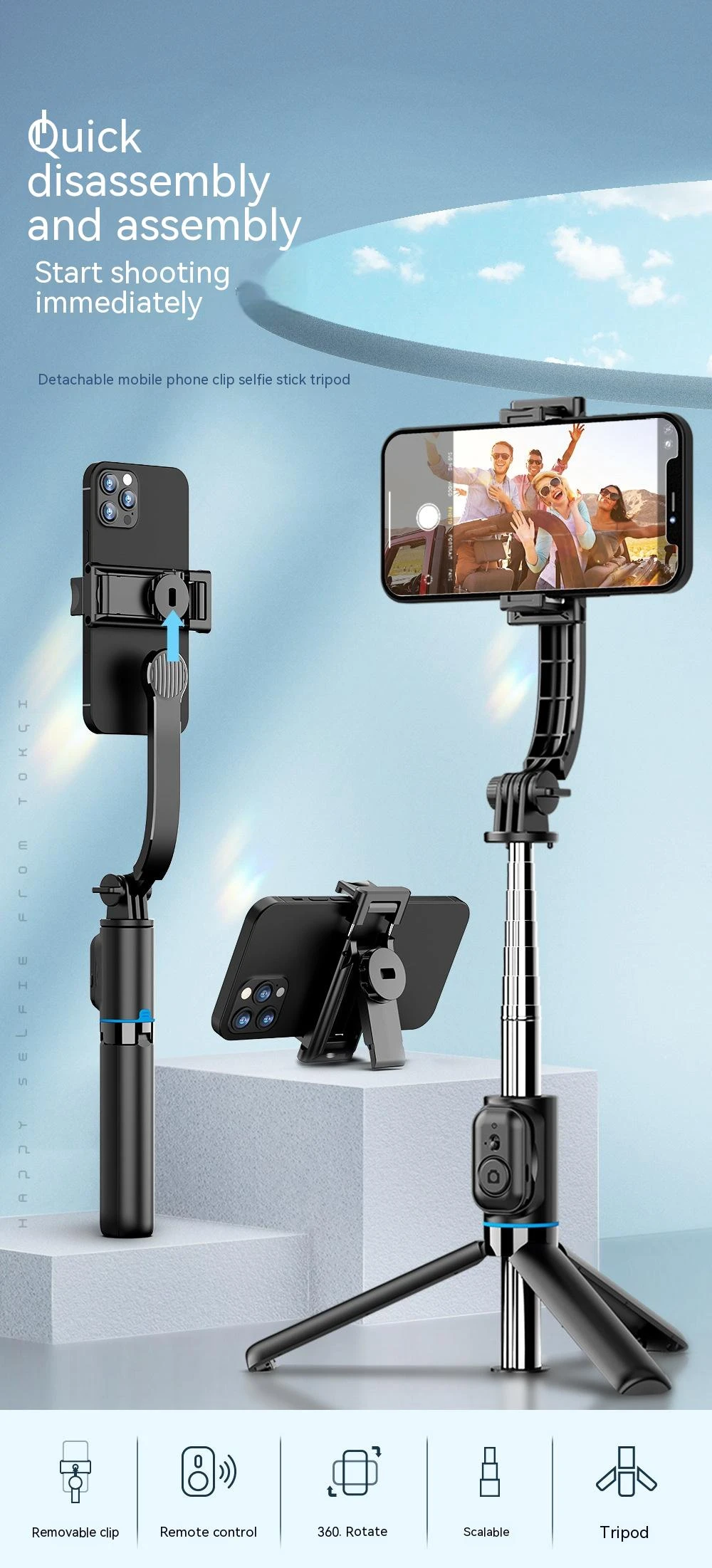Description Picture 2 of itemC01S Handheld Stabilizer Gimbal Selfie Stick Bluetooth Telescopic Rod Intelligent Tripod Action Camera Holder For iPhone Iconic Brand