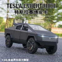 1:24 Tesla Cybertruck Pickup Alloy Car Model Diecasts Metal Toy Off-road Vehicles Truck Model Sound and Light Kids Gifts C107 1