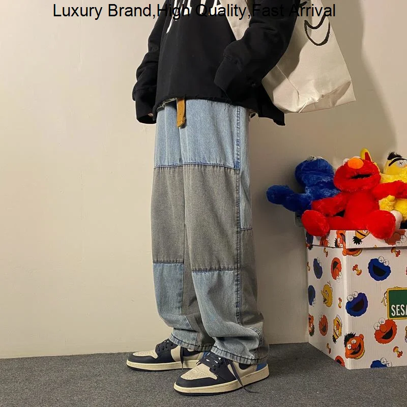 

Fashion Men's Y2K Clothes Hip Hop Baggy Jeans Patchwork Wide Leg Straight 2023 Trend Trousers Denim Pants For Men Streetwear