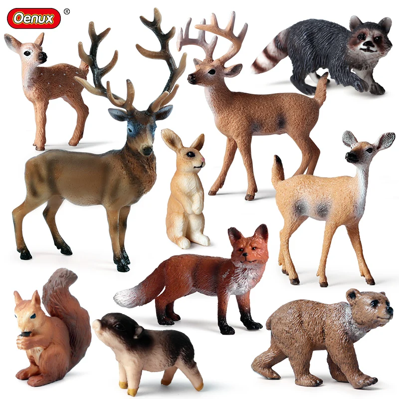 

Oenux 10pcs Wild Animals Elk Wapiti Sika Deer Fox Squirrel Model Action Figures Cake Toppers Decoration Kids Toy For Xmas Gift