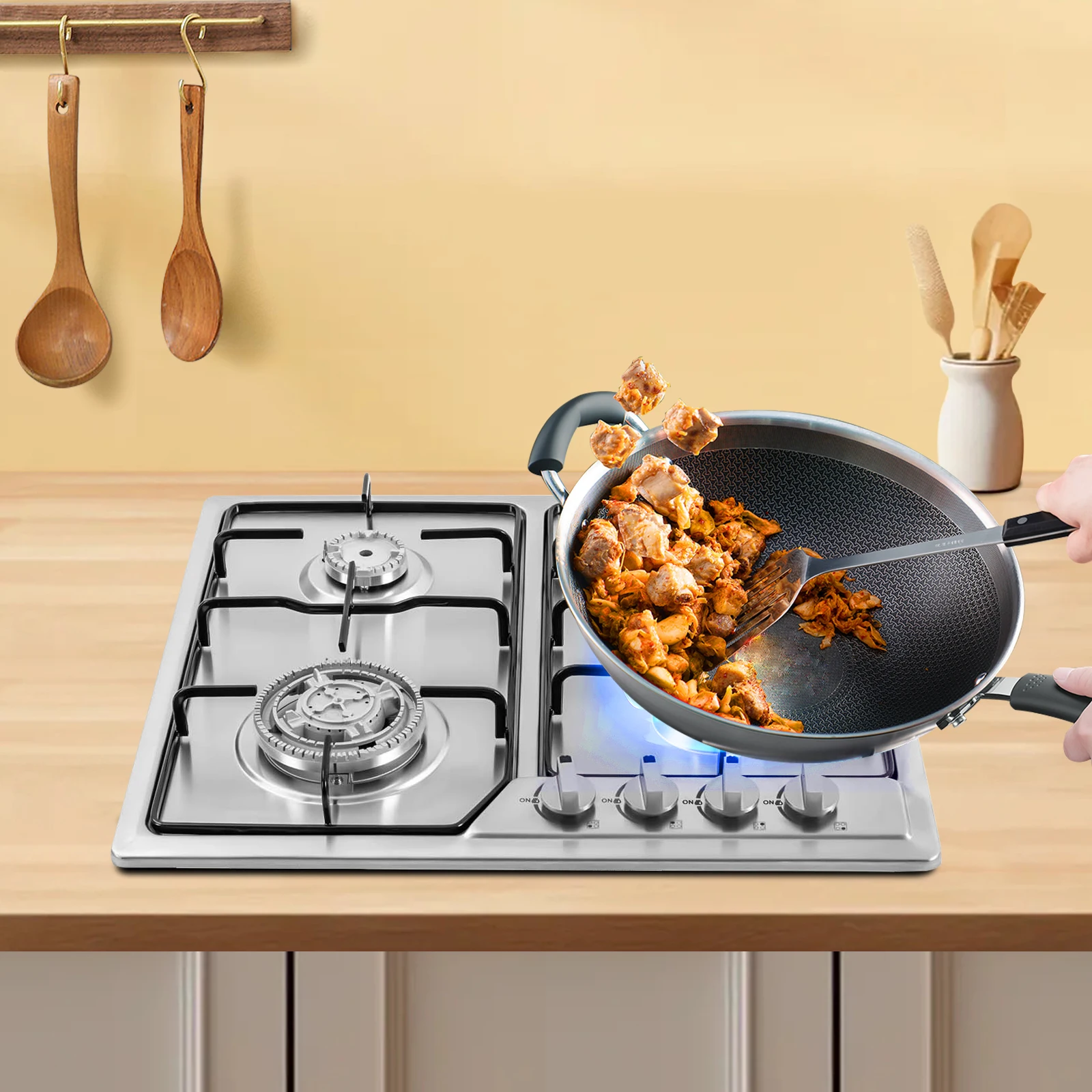 4 Head Eye Stove Gas Stove 58*50cm Kitchen Cooktop 4-Burner Stove Stable and Anti-Slip for Domestic/Commercial 1