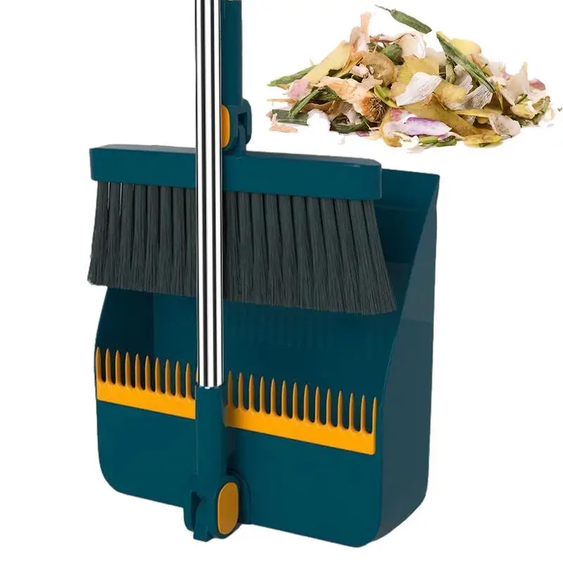 

Broom And Dustpan Set Brooms For Sweeping Indoor Cleaning Tool With 180 Degree Rotation Dense Bristles For Kitchen Garage Garden