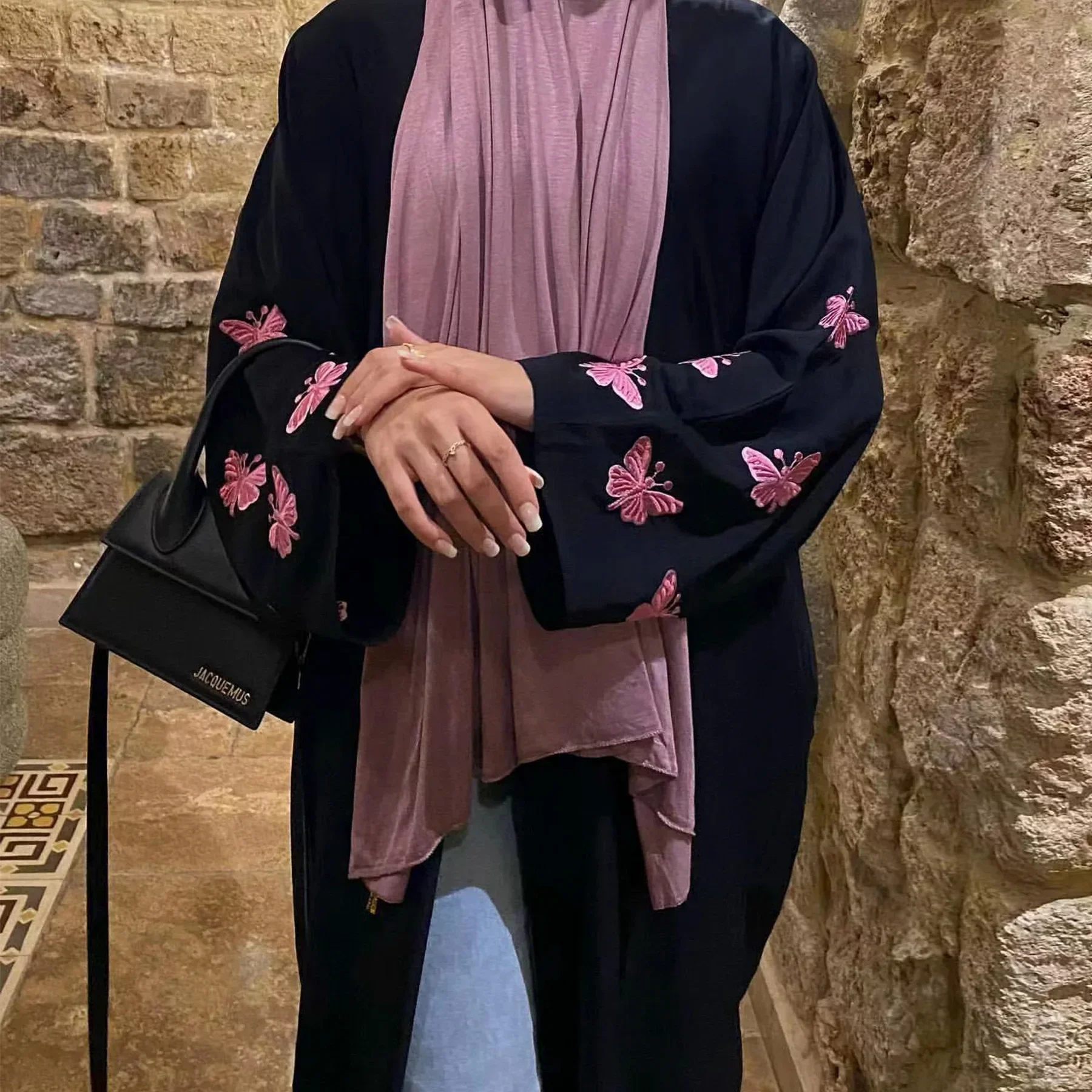 Butterfly Embroidery Open Abaya Kimono Cardigan Muslim Abayas for Women Dubai Turkey Kaftan Robe Ramadan Islamic Modest Clothing