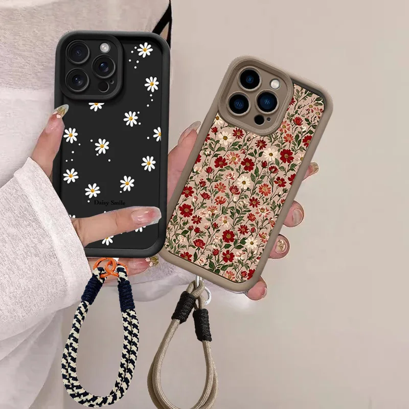 Floral Retro Phone Case with Hang Strap