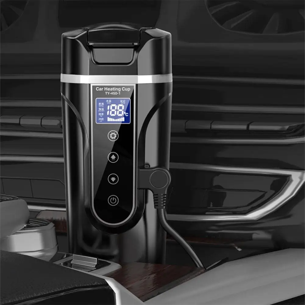 

12V 24V Portable Car Heating Cup Electric Kettle Stainless Cup Steel Bottle Display Heating Water Mug LCD Coffee Car Warmer J7C6