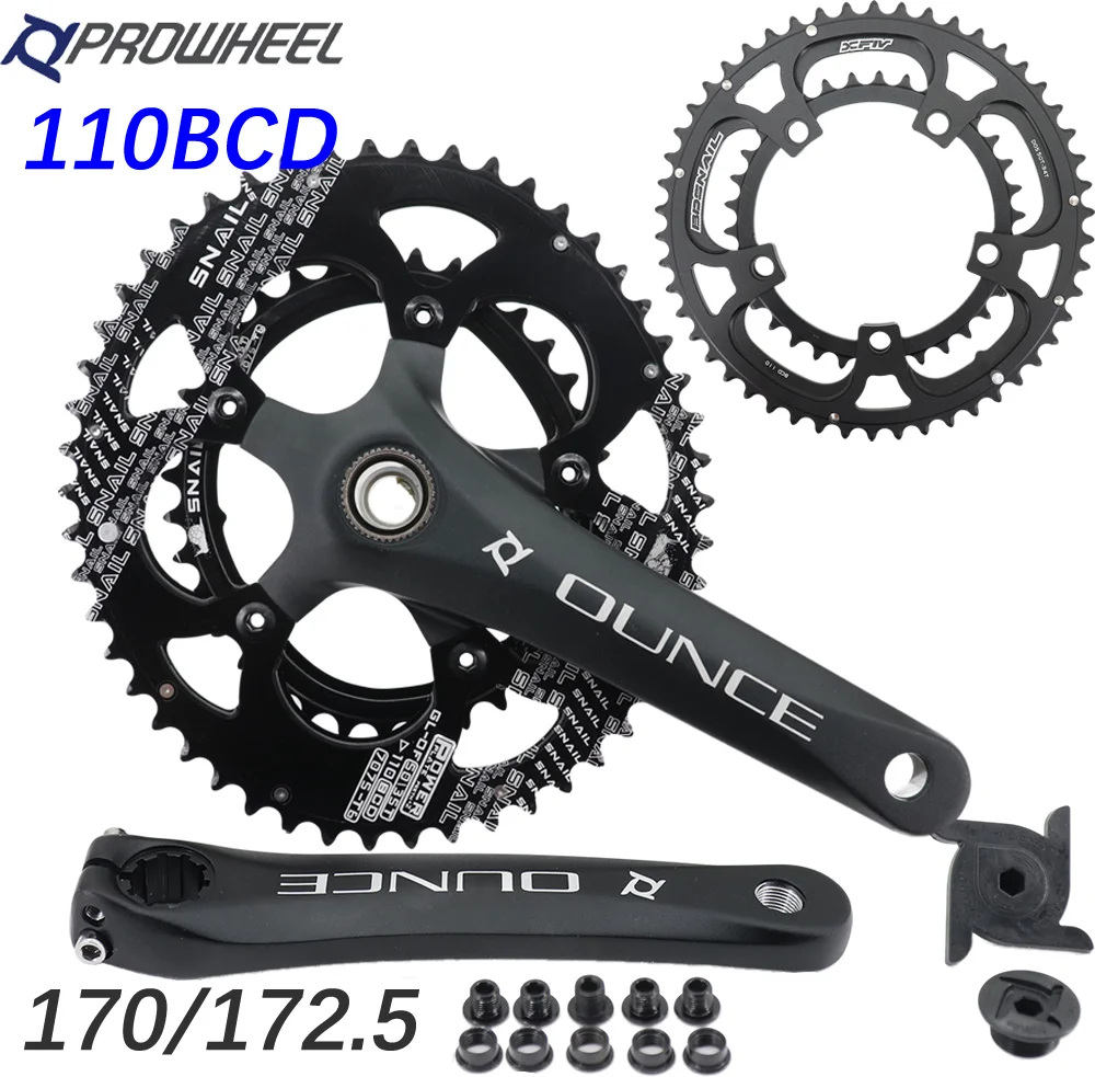 

PROWHEEL Road Bike Crankset 110BCD 170mm 172.5mm Crank OUNCE snail 2x chainring 110bcd double chainring 50 34 52 36 50 35 53 39t