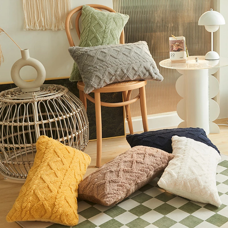 Taie d\'oreiller géométrique 3D en peluche hollandaise Jacquard, housses de coussin en velours, salon, canapé, décoration de la maison, 30x50cm, 45