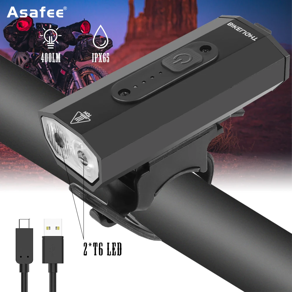 

Asafee New Waterproof Bicycle Light Headlight Mountain Riding Light 2*T6 USB Rechargeable Light Flashlight
