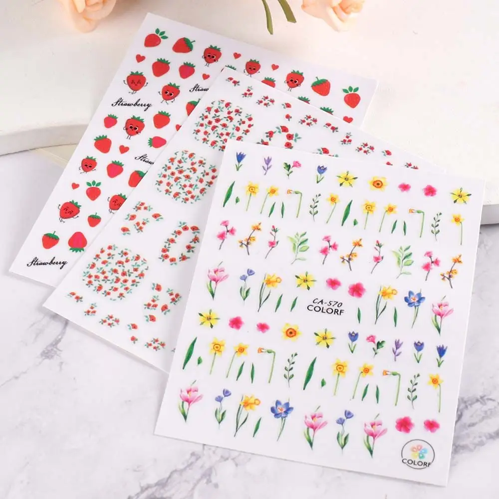 

Весенне-летние декоративные 3D-Наклейки для ногтей, с рисунком клубники, тюльпана