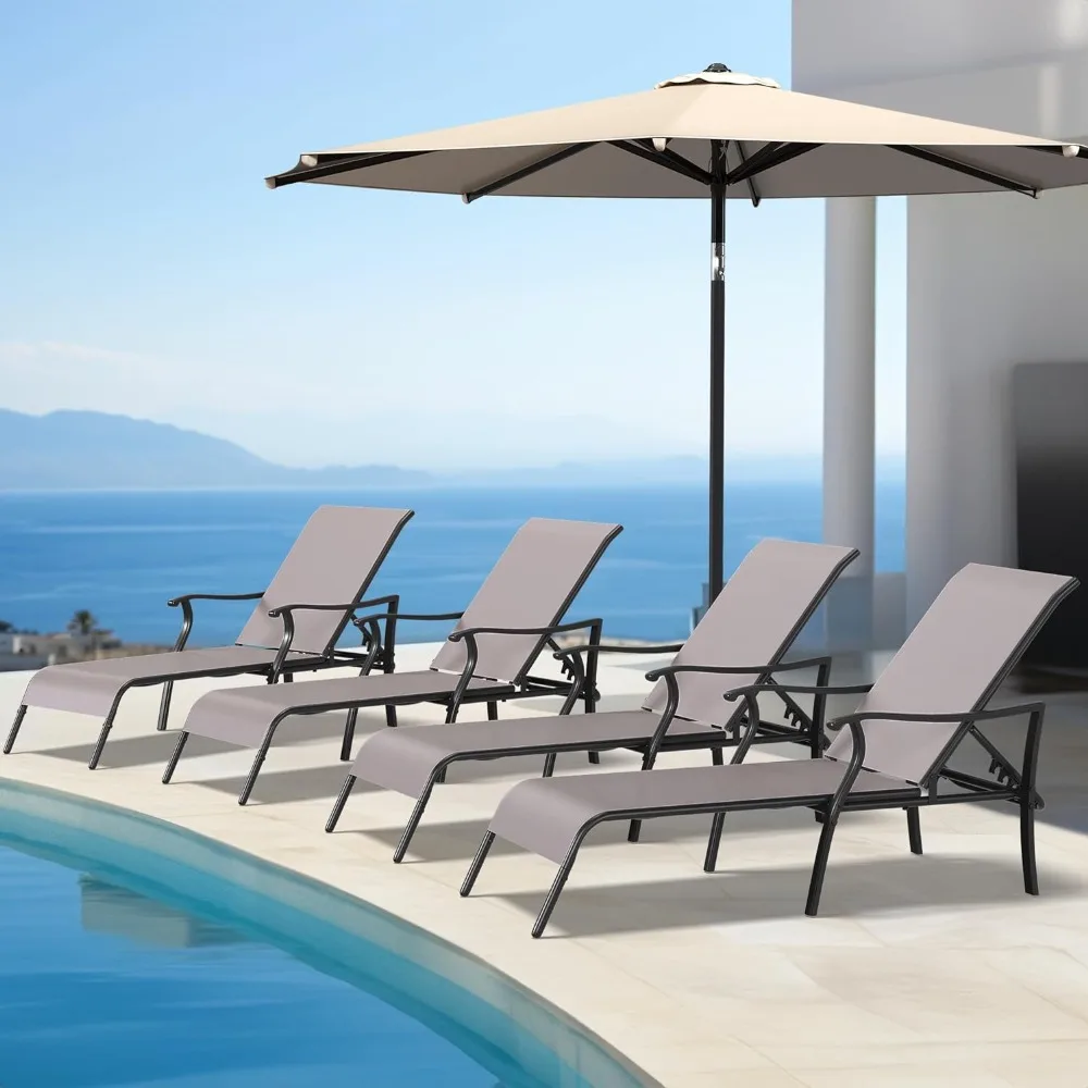 

Textile Pool Chaise Lounger for Outdoor Chaise Lounge Chair Set of 4 Camping Folding Chair Beach Outdoor Furniture Sets Leżaki