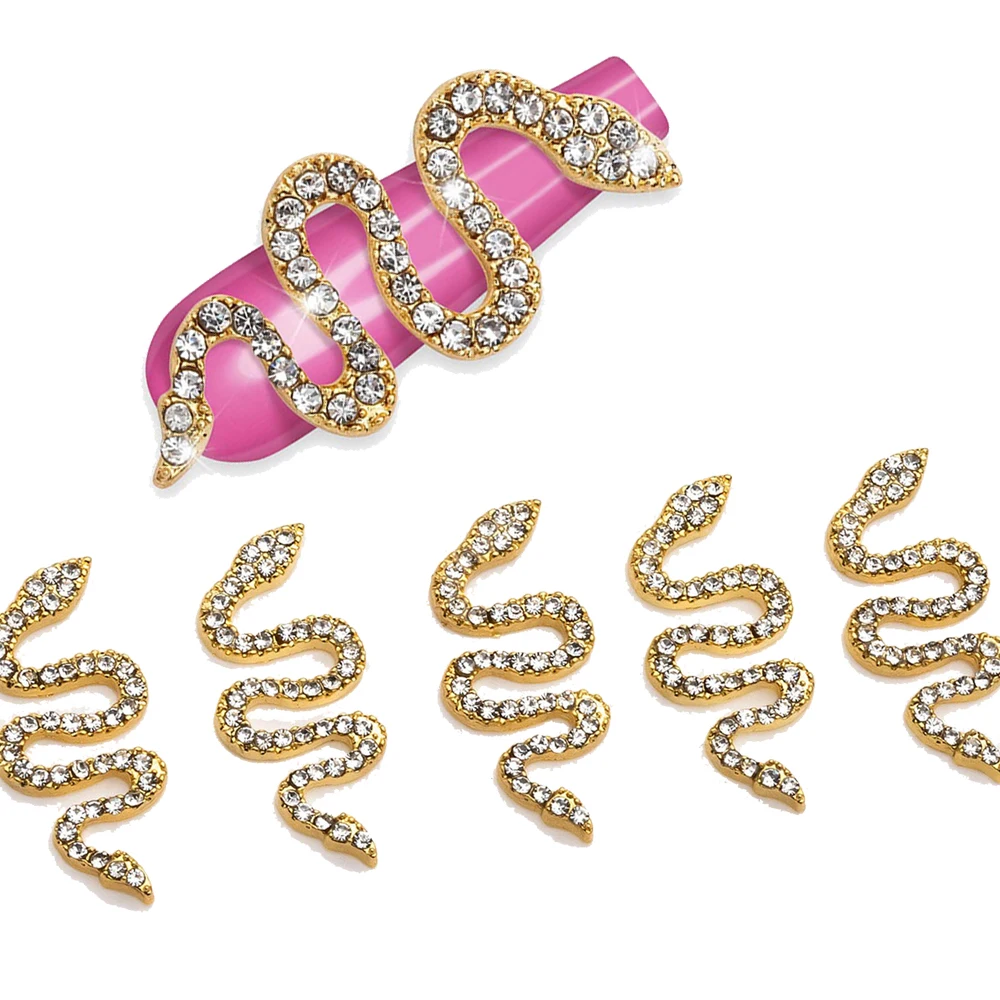 

Luxury Metal Snake Nail Charms Gold/ Silver Shinny Glitter Rhinestones Nail Decoration Snakes Punk Jewelry 3D Manicure Accessory