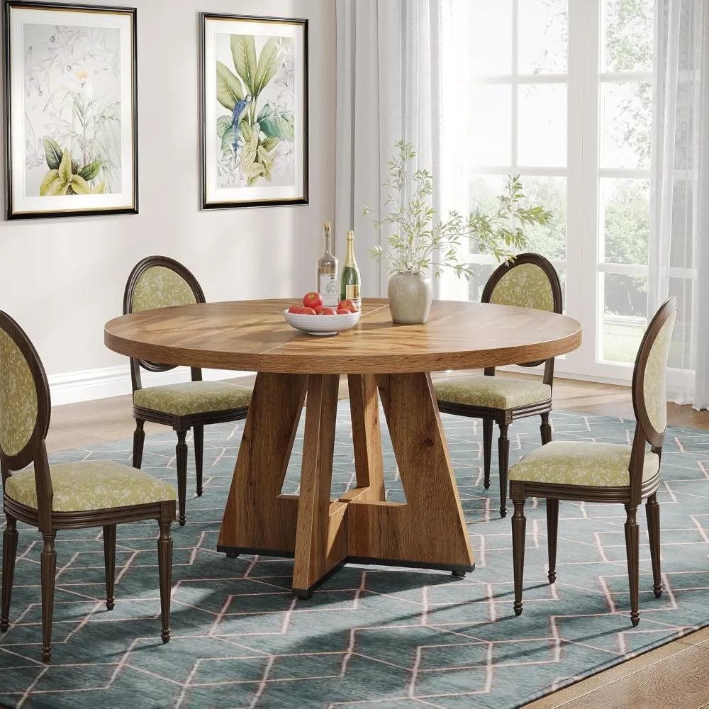 Farmhouse Dining Table, 47 Inch Round Dinner Table for 4, Rustic Round Dining Room Table for Home Dining Room Living Room 3
