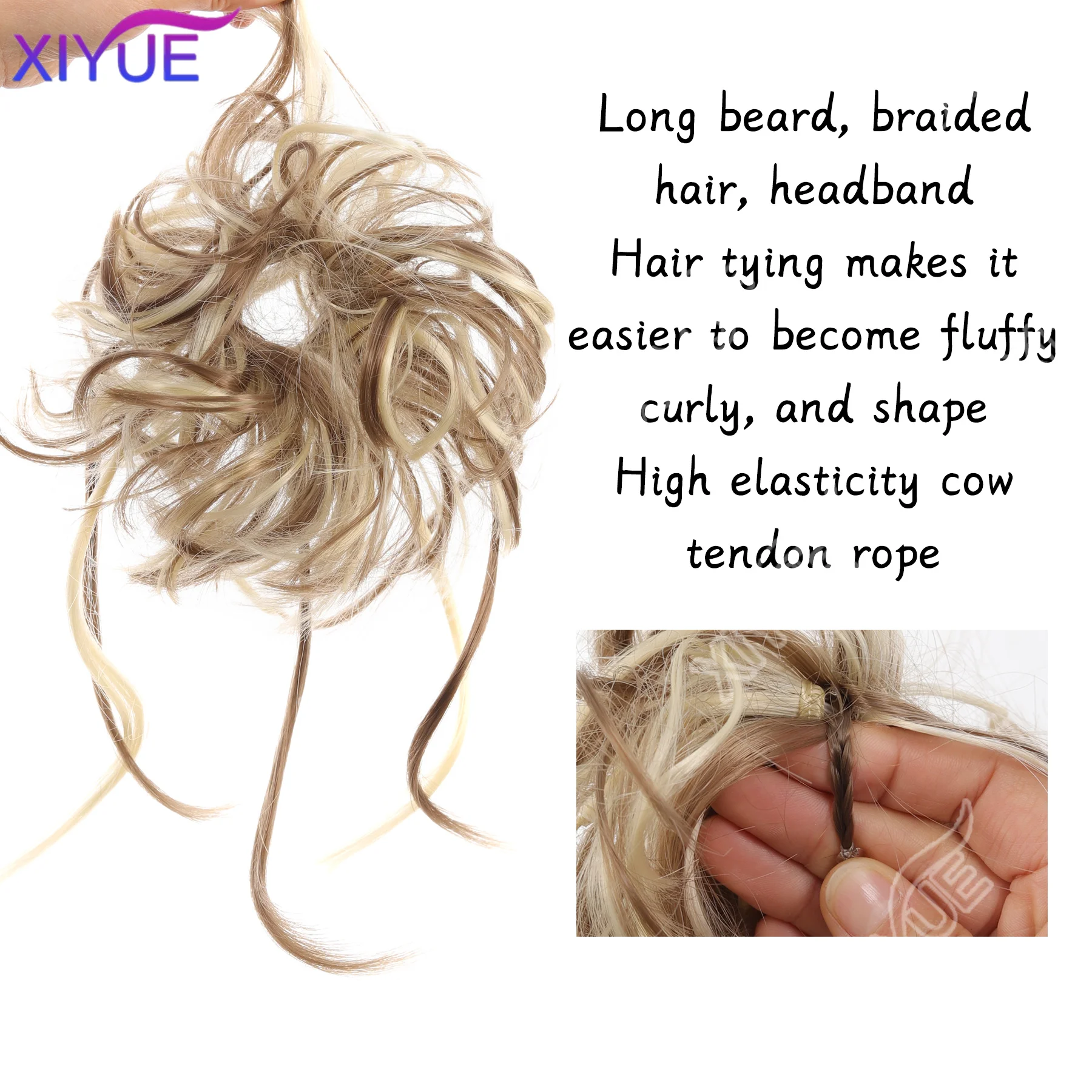 XIYUE Synthetic Elegant Messy Curly Elastic Rubber Band Hair Bun Fluffy Easy to Style Suitable for Daily Use  braided hair bun