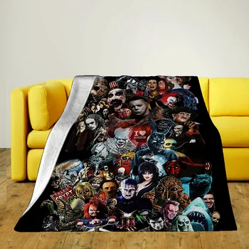 Halloween Blanket, Halloween Horror Movie Characters Cover Blanket - For sofa, bed, travel, camping, living room, office - Four 1