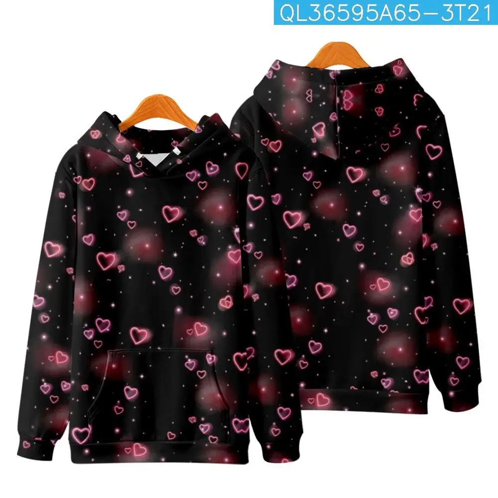 

Casual Cartoon Pink Love Heart Printed Black Long Sleeve Pullover Hoodies Autumn Men Women Sweatshirt Couple Harajuku Streetwear
