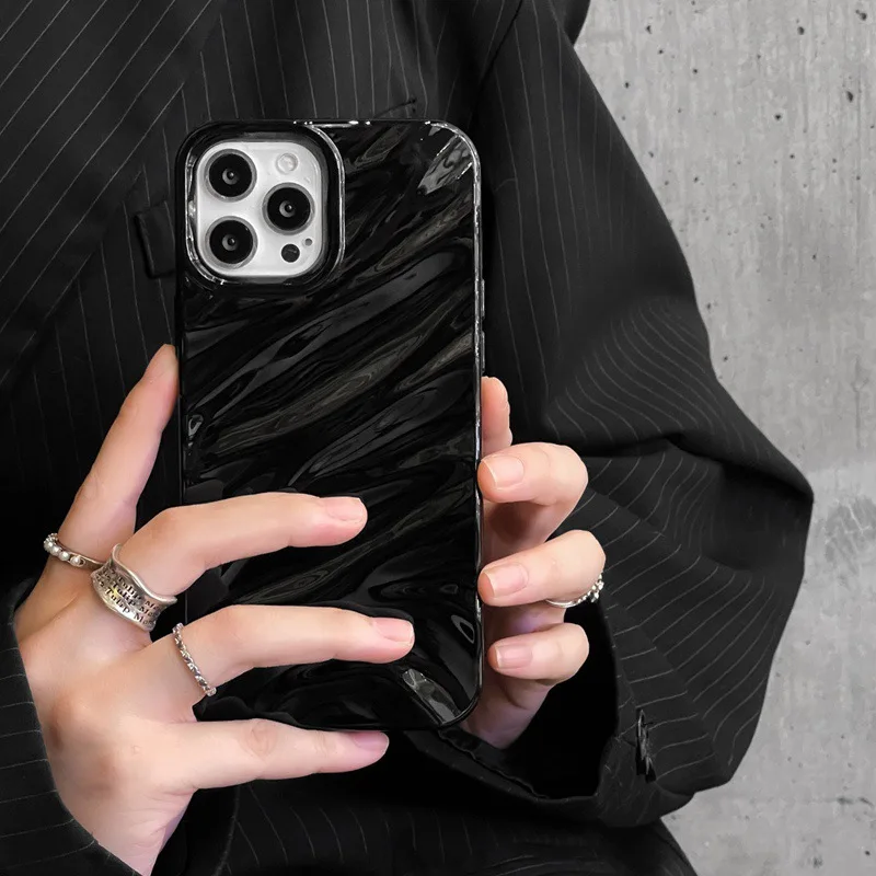 thumbnail image 1 of Funda de teléfono con patrón de volantes de satén de onda 3D, cubierta trasera de Color sólido para iPhone 15, 14, 13, 12, 11 Pro Max, 15, 14plus, X, XR, XS Max, 7, 8 Plus, 1 of 5