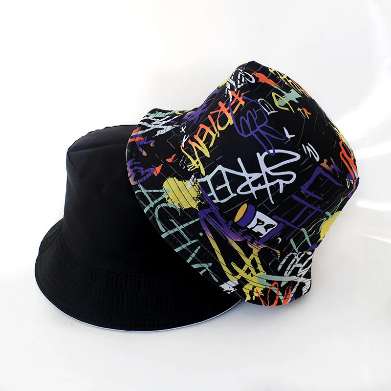 - New Cotton Street Graffiti Men's Bucket Hat Double-Sided Hip Hop Outdoor Women Caps Beach Sun Protect Fishing Unisex Bonnet