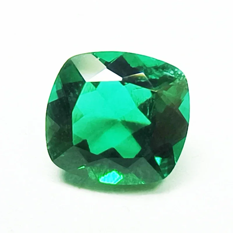Lab Grown Zambian Emeralds Hydrothermal Hand Cutting Cushion Cut with Cracks Inclusions Inside Selectable AGL Certificate