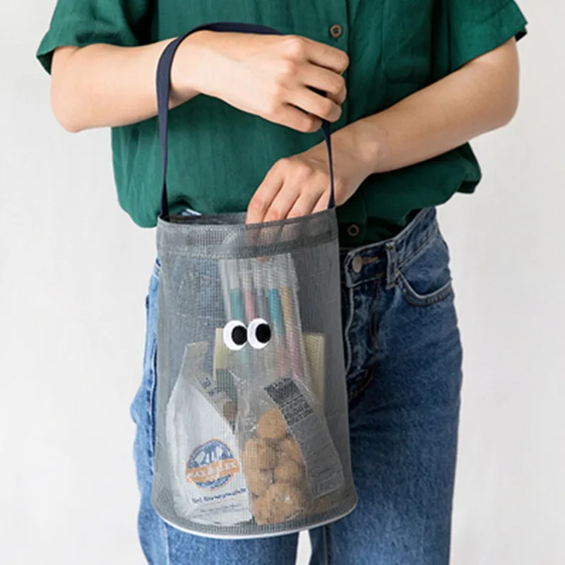 

Big Eyes Cute Cylindrical Organization Storage Bag Reusable Eco Bag Clothing Portable Beach Mesh Pouch Bathroom Wash Bag Package