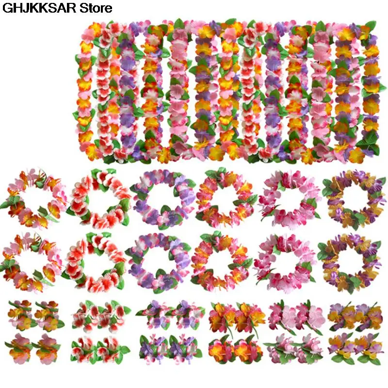 4 Pz/Set Fancy Dress Artificial Hawaiian Flower Leis Garland Collana Hawaii Beach Fun Flowers Decorazione Per Feste Fai Da Te