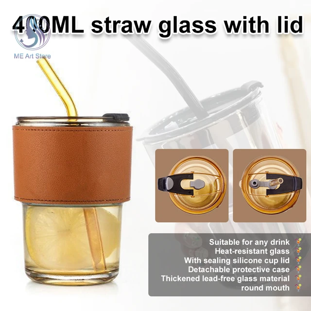 Coffee Cups,13oz/400ml Tumbler Water Glass with Straw and Lid