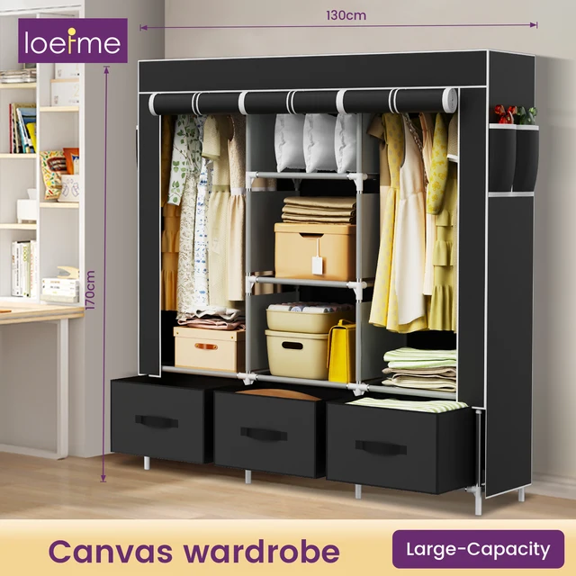 Large Fabric Canvas Wardrobe with Hanging Shelving Clothes Storage Closet Shelf Durable Construction Easy Assembly