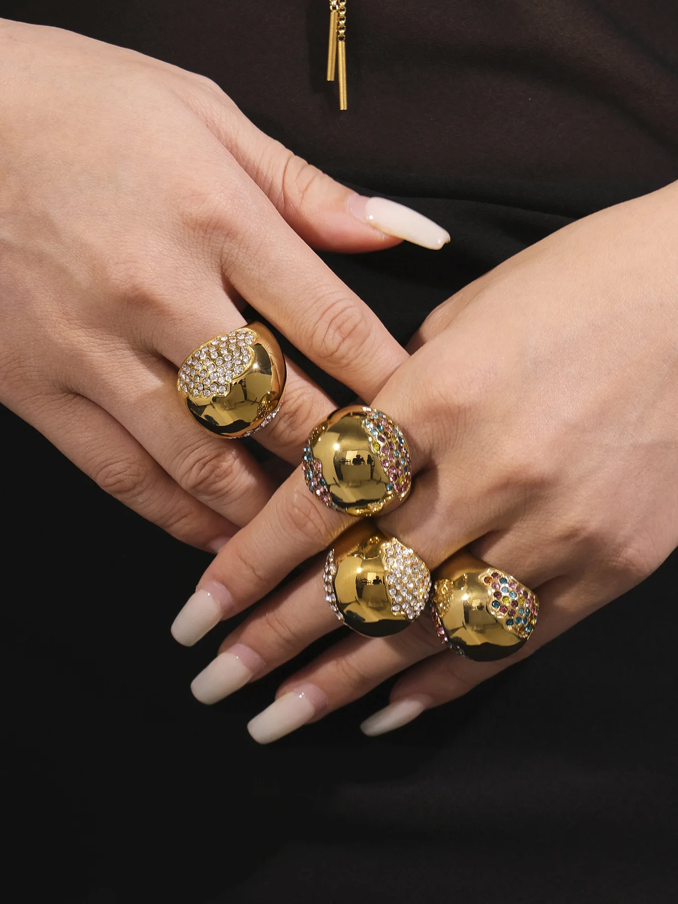 Edle Edelstahl Runde Zirkon Anhänger Halskette Ring Ohrringe Verstellbare Kette Wasserdicht Charme Luxus Schmuck – Detail 2