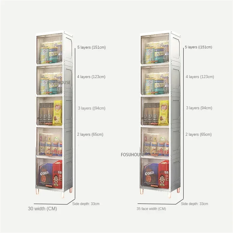 Modern Multi-layer Flip Storage Cabinet Plastic Kitchen Cabinets Home Furniture Floor Gap Storage Box Living Room Snack Cabinet
