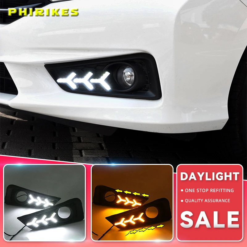 

1 комплект для Honda City 2015 2016 DRL дневные ходовые Ранги DRL с указателем поворота, противотуманная фара, реле дневного света, стиль автомобиля