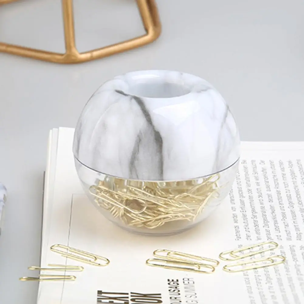 Transparent Paper Clip Holder Magnetic Paper Clip Holder Stylish Round Desktop Organizer with 100 Clips for Office Supplies