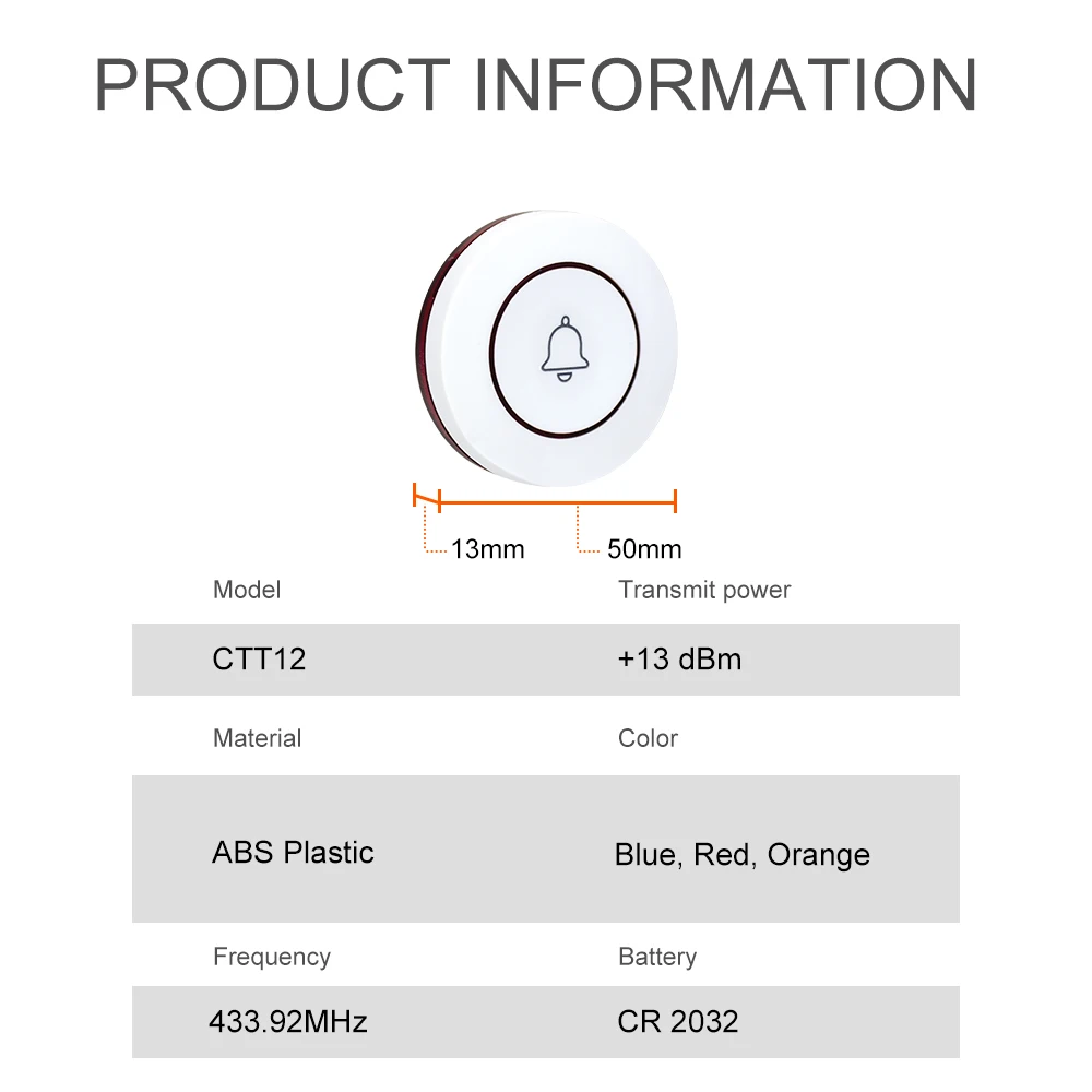 CTT12 Wireless Calling System 10 pcs of Table Call Button Transmitter Pager for Restaurant Hotel Cafe Calling System