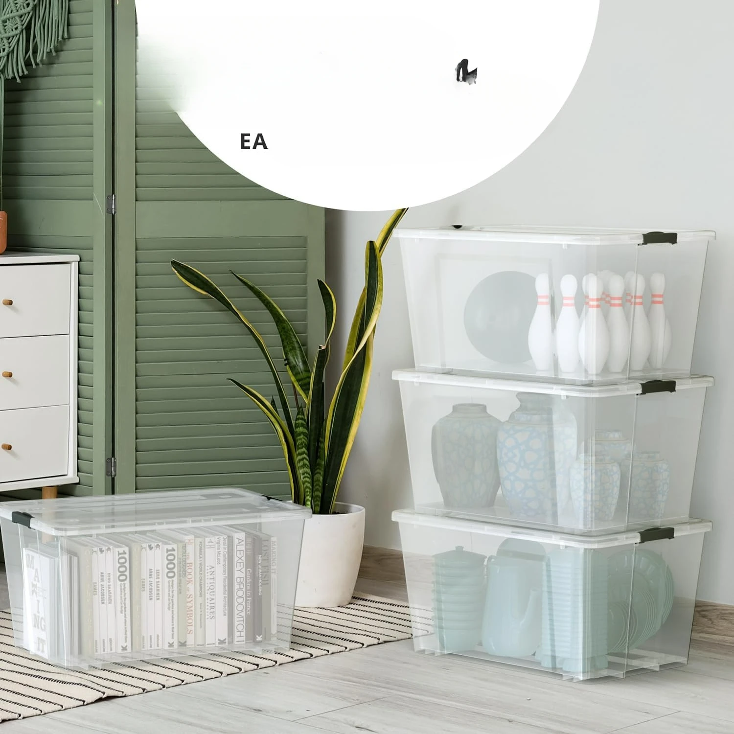 Organizing Container with Ultra Durable Lid and Secure Latching Buckles, Stackable Extra Strength Clear with Black Handle 5