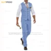 Linen Suit for Men Casual Slim Fit Ivory Suit Vest Pants Set 2 Pieces New Business Summer Prom Wedding Tuxedos for Men Groomsmen 2