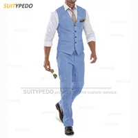 Linen Suit for Men Casual Slim Fit Ivory Suit Vest Pants Set 2 Pieces New Business Summer Prom Wedding Tuxedos for Men Groomsmen 2