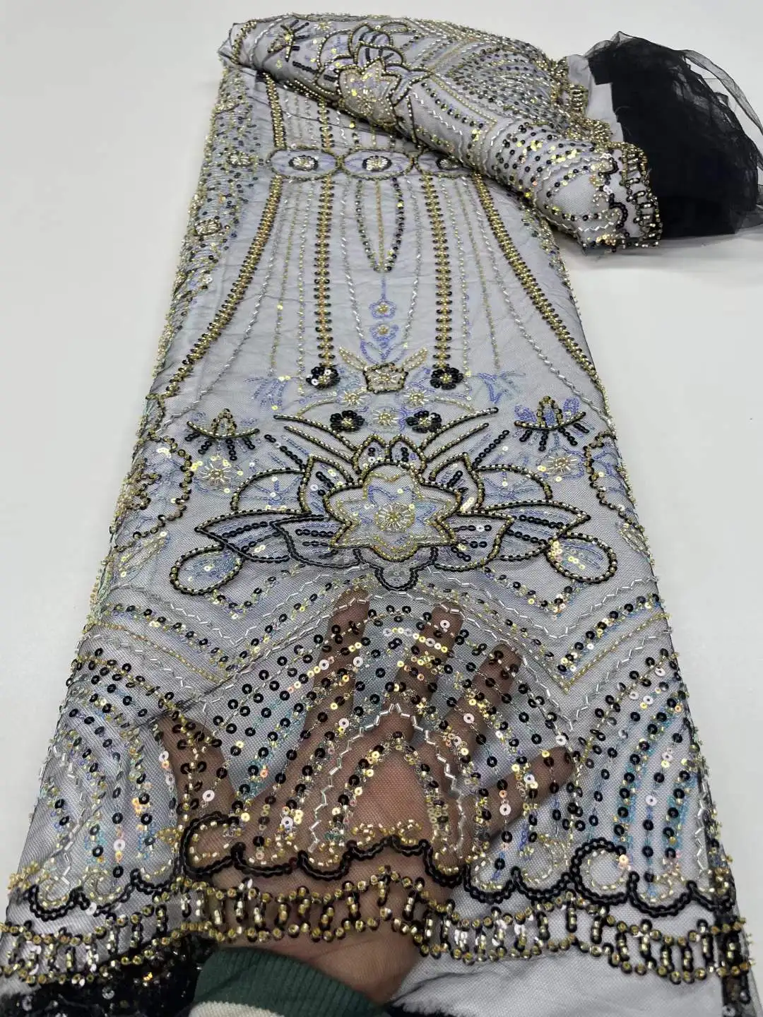 

New arrival Hand-Made African 3D Lace Fabric 2023 High Quality French Tulle Net Special Sequins Beads For Nigeria Wedding