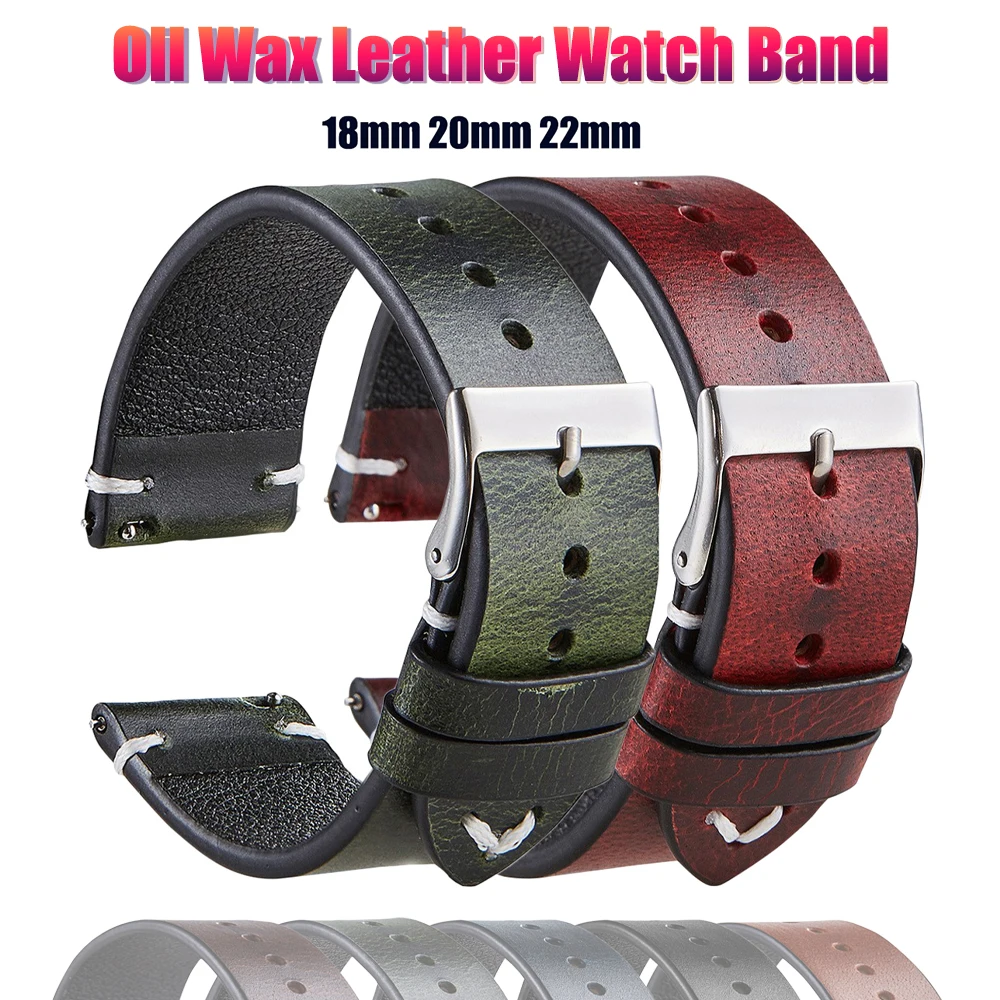 Retro Red Brown Leather Watch Band Quick Release Calfskin Watch Strap 20mm 22mm Hand Made Bracelet 18mm Watch Accessories