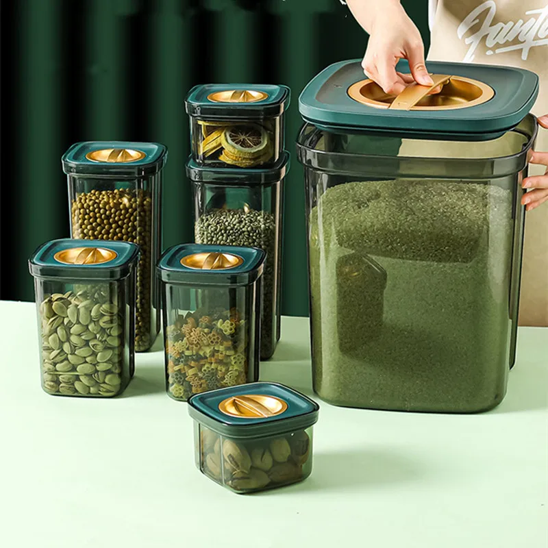 MoistureProof Sealed Tank Square Transparent Grain Storage Jar Dried