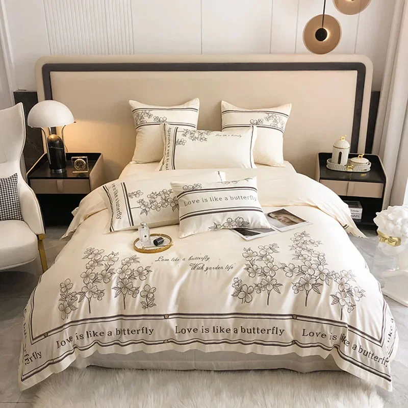 White Black Flower Pattern Quality Silky Soft Egyptian Cotton Bedding set Queen King Size 4Pcs Duvet Cover Bed Sheet Pillow Case 1